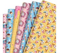 12 Sheets of Baseball-Themed Ice Cream Gift Wrapping Paper, Eco-Friendly and Recyclable, Ice Cream Themed Wrapping Paper, Suitable for Birthdays, Parties, Girls, Boys, Summer Occasions (70x50 cm)