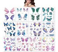 12 Sheets Of Glitter Butterfly Wings Tattoo Stickers Corner Of The Eye Face Stickers Children'S Eye Makeup Diy Stickers