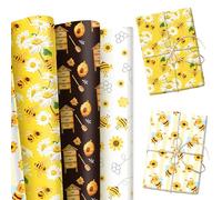12 Sheets of Honey Bee Wrapping Paper Yellow Floral Bee Wrapping Paper Folded Flat Spring Summer Art Paper for Birthday Bridal Baby Shower Wedding DIY Crafts Gift