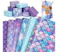 12 Sheets of Mermaid Wrapping Paper Under the Sea Gift Wrap Folded Flat Mermaid Art Paper for Birthday Bridal Baby Shower Wedding DIY Crafts Gift
