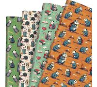 12 Sheets Opossum Rat Wrapping Papers, Funny Possum Gift Wrap Papers with Castle Volcano, Fun Animal Gift Packing Paper Art Paper for Birthday Baby Shower Holiday Party Decor, 28 x 20IN