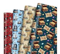 12 Sheets Pirate Wrapping Papers, Treasure Map Gift Wrap Papers, Pirate Ship Parrot Treasure Gift Packing Paper Ocean Adventure Art Paper for Birthday Baby Shower Nautical Party Decor Boys, 28 x 20IN