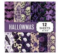 12-Sheets Purple Gothic Halloween Scrapbook Paper, Double-Sided Pumpkin Ghost Bat Craft Paper, Decorative Sheets for Card Making, Junk Journal, DIY Origami Projects 15x15cm D