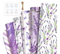 12 Sheets Purple Lavender Wrapping Paper - Watercolor Floral Butterfly Gift Wrap Paper with Jute Twine Sticker for Birthday Party Baby Shower Wedding Christmas Anniversary DIY Crafts Gift Packing, 20