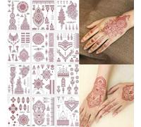 12 Sheets Red Brown Tatto Sticker For Women Girls, Waterproof Fake Temporary Tatto Kit - Lotus Man/dala Flower Tattos Neck Chest Arm, Long Lasting Meh/ndi Tatto Stickers(COLOR:Red Brown)