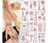 12 Sheets Red Brown Tattoos Sticker For Women Girls, Waterproof Fake Tattoo Temporary Tattoo Kits, Lotus Mandala Flower Temporary Tattoos Neck Chest Arm(COLOR:Red Brown)