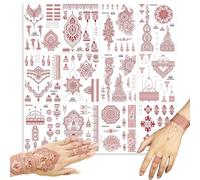 12 Sheets Red Brown Tattoos Sticker, Mandala Flower Tattoo Stickers Waterproof Indian Brown Lace Tattoo,Temporary Set,For Women Girls,Diy Body Neck Chest Arms Legs