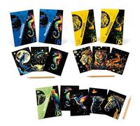 12 Sheets Scratch Art for Adults A5 Size Luminous Animal Scratch Paper with 3 Wooden Scratch Tools, 21x15cm Rainbow Scratchs Painting Scratchboard DIY Creative Scratch Art Book for Stress Relief
