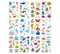 12 Sheets Sea Animals Tattoos, Glitter Underwater Tattoos for Children, Temporary Fake Tattoos with Shark, Octopus, Starfish, Waterproof Party Decoration for Birthday, Under the Sea Theme Party and