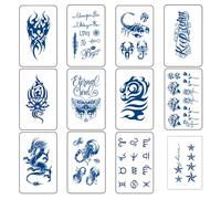 12 Sheets Semi Permanent Temporary Tattoos for Women and Men 2 Weeks Long-lasting Realistic Waterproof Tattoo Stickers Hand Fake Tattoos Art 100% Plant-Based Ink for Adult Children