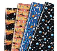 12 Sheets Space Wrapping Paper Astronaut Rocket Planets Blue Galaxy Gift Wrap Birthday Baby Shower Holiday Wrapping Paper 20 x 28 Inch