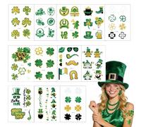 12 Sheets St.Patrick's Day Temporary Tattoos & Face Stickers, Waterproof 4 Leaf Clover Shamrock Irish Saint Patrick's Day Decals for Party Accessories