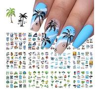 12 Sheets Summer Palm Tree Nail Stickers Beach Coconut Nail Decals for Nails Art Hawaiian Tropical Style Design Fingernail Tattoos DIY Black Green Water Transfer Manicure Decals Decoration