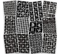 12 Sheets Temporary Tattoo Stencils, 340+ Pieces, Glitz Tattoo Stencils with Makeup Stencils for Children and Adults