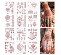 12 Sheets Temporary Tattoos, Henne Tattoo Brown Red Flower Lace Fake Tattoos, Temporary Tattoos for Women, Waterproof Long-Lasting Body Art Tattoo Stickers for Weddings, Festivals & Parties
