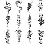 12 Sheets Temporary Tattoos Snake, Men's Fake Tattoo Stickers, Death Eater Tattoos Temporary, Suitable for Temporary Self-Tattoo (Snake)
