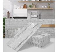 12 Sheets Tile Stickers for Kitchen, AMOYUN Peel and Stick Wall Tile Backsplash for Bathroom Retro Self Adhesive Waterproof Subway Rustic Wood Look Stick on Tiles Flooring DIY-10x30cm