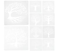 12 Sheets Tree Stencil, Reusable PET Template | Hollow-out Design, White Finish, Compatible with Multiple Paints, for Journals, Schedules, Furniture Makeover