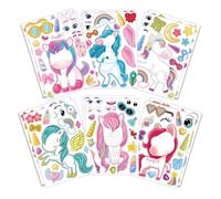 12 Sheets Unicorn DIY Stickers for Kids,Make Your Own Personalized Cartoon Stickers for Kids,Match Make a Face Art Crafts Suitable for Birthday Party Supplies Gifts