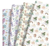 12 Sheets Watercolor Dragon Wrapping Papers, Cute Magic Dragon Gift Wrap Papers with Castle, Fantasy Gift Packing Paper Art Paper for Girl Boy Birthday Baby Shower Magical Party Decor, 28 x 20IN