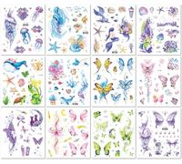 12 Sheets Watercolour Ocean and Butterfly Decorative Stickers Set Mermaid Sea Life and Fantasy Theme