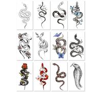 12 Sheets Waterproof Flower Snake Temporary Tattoo Stickers Personalized Fashion Men And Women Flower Arm Simulation Tattoo
