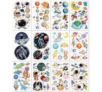 12 Sheets Waterproof Glitter Cute Space Tattoo Stickers For Kids Watercolor Sparkly Temporary Tattoos