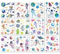 12 Sheets Waterproof Glitter Temporary Tattoo Stickers Dreamy Space Cartoon Temporary Tattoo Stickers For Children