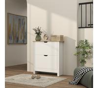 HOMCOM 12-Shoe Storage Cabinet 4 Shelves 2 Drawers Tabletop 4 Legs Modern Brown - High gloss