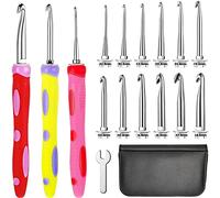 12 Sizes Crochet Hooks Set Interchangeable Crochet Hook Set, 3 Pieces Silicone Handle Crochet Hooks with Interchangeable Aluminum Heads 2.0 mm to 8 mm for DIY Crafts Knitting Tools