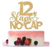 12 Slaps No Cap Cake Topper, Happy 12th Birthday Cake Topper, Cheers to 12 Years, Funny 12th Birthday Party Decorations Gold Glitter