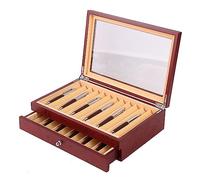 12-Slot Luxury Wooden Pen Display Case with Lock & Transparent Glass Window | Fountain Pen Collection Organizer Storage Box with Drawer | Gift for Men, Father, Boyfriend, Husband