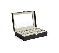 12-Slot Watch Box, Black + Beige