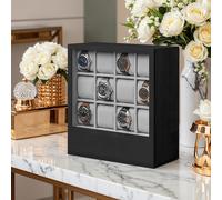 12-Slot Watch Case, Wooden Watch Box Organizer with Glass Window, Gift Idea