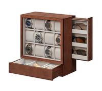 12-Slot Wooden Vertical Watch Box, Coffee Brown