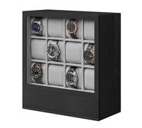 12-Slot Wooden Vertical Watch Box, Ebony Black