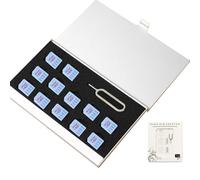 12 Slots Phone Nano SIM Card Holder, Ultrathin Premium Aluminum Alloy Nano SIM Card case, with sim Card Removal Tool 2pcs Eject Pins (Silver Color)