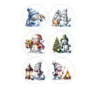 12 Snowmen Christmas Selection - Card Making Toppers Self Adhesive Circles - Glossy Finish Medium 88mm (3.5 inches) Diameter - Pack of 12 (Two Sheets of 6) - Crafts Labels