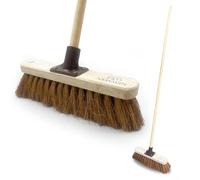 12” Soft Broom Indoor with Durable Support Bracket and 120 cm Wooden Handle Natural Coco Bristle Brush Sweeping Brush - Ideal for Cleaning Wooden, Decking, Concrete Floors and Patios