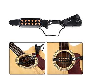 12 Sound Hole Magnetic Pickup, Acoustic Guitar Pickup with Volume Tone Tuner Kit Guitar Pickup Transducer for Acoustic Guitar