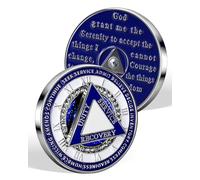 12 Step AA Sobriety Coin with Rotating Triangle - Blue Spinner Recovery Medallion with Sparkling Crystals - Alcoholics Anonymous Sobriety Gifts for Men Women, Serenity Prayer & Mindfulness Token