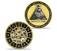 12 Steps Sobriety Coin, AA Recovery Medallion with Clock & Gear Design, One Day at a Time Sober Token for Alcoholics Anonymous, Inspirational AA Chip Gift for Men & Women