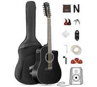 12 String Acoustic Electric Guitar Full Size, Spruce Top, Matte Finish, Built-in 4-Band EQ Tuner, Electric Guitar Includes Gig Bag, Picks, Strings, Strap, Acoustic Guitar for Adults Beginners(Black)