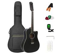 12 String Acoustic Guitar Cutaway,Adjustable Truss Rod Full Size Bundle with Gig Bag,Tuner,Strings,Strap, Picks, Black