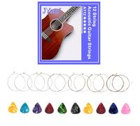 12 String Acoustic Guitar Strings 1 Full Sets, Stainless Steel Core Phosphor Bronze Color Alloy Wound Nickel-plated Bead Head, and 10pcs Picks