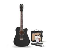 12 String Electro Acoustic Guitar Kit by Gear4music Black with Amp | Comprehensive pre-amp with 3-band EQ and presence control, for beginners and experienced players
