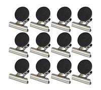 12 Strong Magnetics Clips for Refrigerators Heavy Stainless Steel Magnetics Clips 31mm Refrigerator Magnetics Memo Clips and Super Strength Clips for Kitchens and Craft Storage Containers (Silver, A)