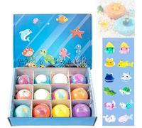 12 Stück Bath Bomb Gift Set for Kids, Bath Bombs for Kids with Surprise Inside, Bunte Badesalz Kugeln in Tierform, Badekugel Set Für Kinder Mit Niedlichen Spielzeugen Zur Pflege Trockener (Typ_C)