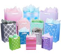 12 Stück Geschenktüten in verschiedenen Größen und Designs, Geschenktüten Bulk mit Seidenpapier (5 mittelgroße 20.3 cm, 4 große 27.9 cm, Brautpartys, Ostertag jeden anderen Anlass