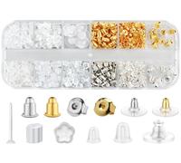12 Styles 600 Pcs Earring Backs for Studs, Clear Plastic Earrings Hypoallergenic Metal Rubber Silicone Earring Backs Bullet Clutch Stoppers Replacement Kits for Fish Hook Earring Studs Hoops